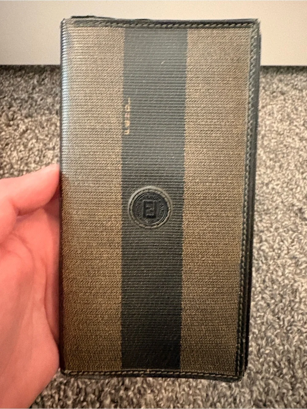 Fendi PEQUIN Tobacco and Black Stripe Long Card Holder Wallet with COA